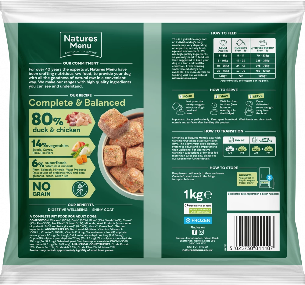 Natures Menu Complete & Balanced Raw 80/20 Duck and Chicken For Adult Dogs - Image 2