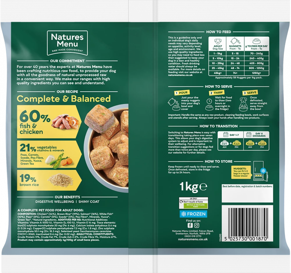 Natures Menu 60/40 Fish and Chicken with Vegetables and Brown Rice For Adult Dogs 1KG - Image 3