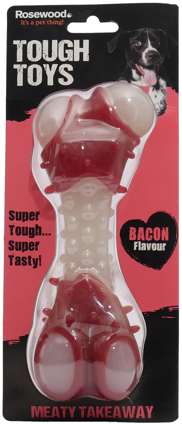 Rosewood Meaty Bacon Takeaway Bone Tough Dog Toy, Large