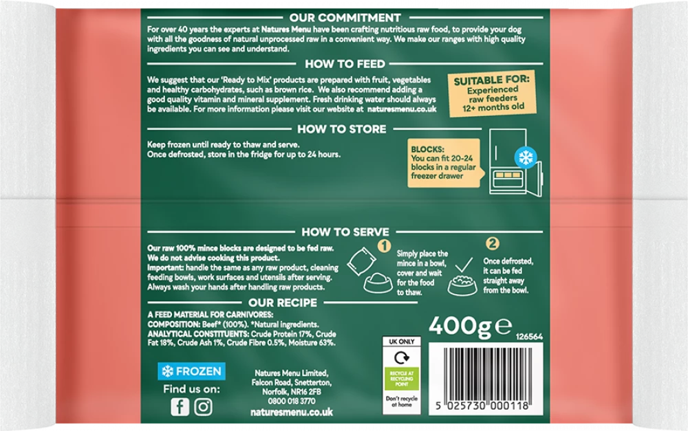 Natures Menu Raw Beef Block For Adult Dogs 12 X 400GM - Image 3