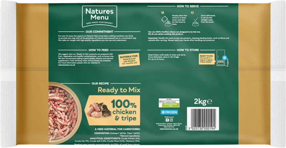 Natures Menu Raw Chicken and Tripe Block For Adult Dogs 12 X 400GM - Image 2