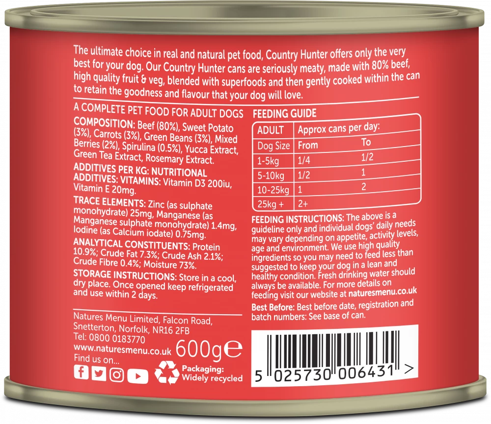 Country Hunter Cans Beef with Superfoods For Adult Dogs - 600Gram - Image 2