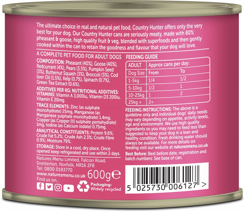 Country Hunter Cans Pheasant and Goose with Superfoods For Adult Dogs - 600Gram - Image 4
