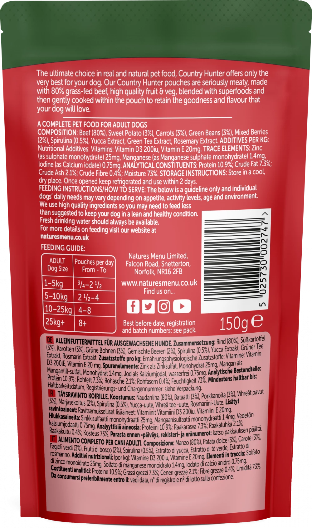 Country Hunter Dog Pouches Grass Grazed Beef For Adult Dogs 6x150g Pouches - Image 2