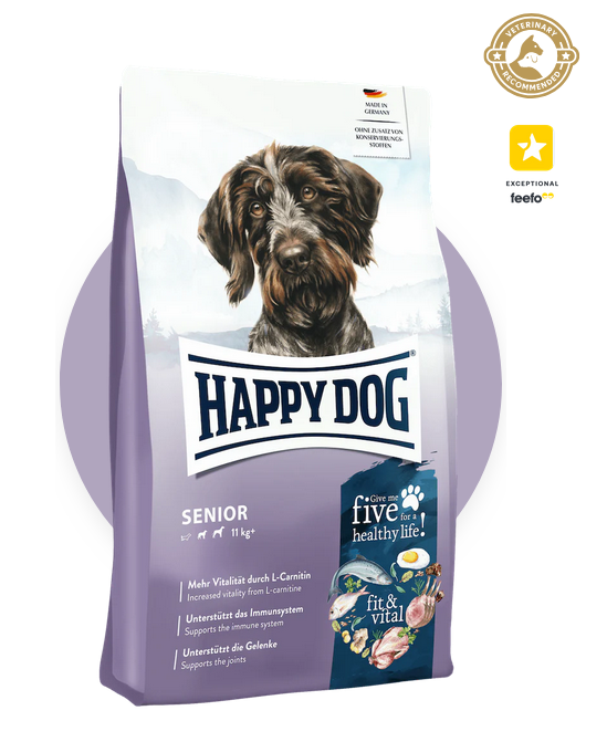 HAPPY DOG Fit & Well Senior Dog Kibble Complete Food 1KG Or 12KG