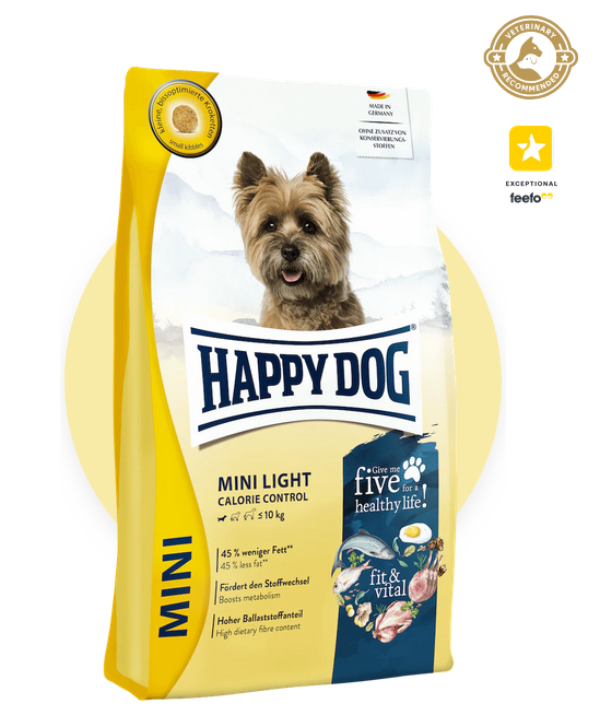 HAPPY DOG Mini Light - Small Breed Food 800 Gm Or 4Kg Weight / Carlorie Control Kibble