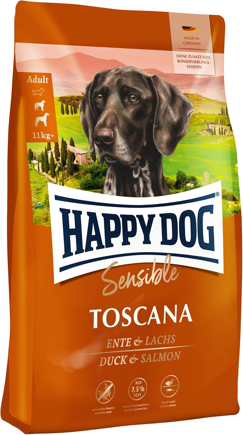 Happy Dog Supreme Sensible Toscana 1 Or 12.5kg Low-Fat, Wheat/Gluten‑Free Dry Dog Food with Duck & Salmon