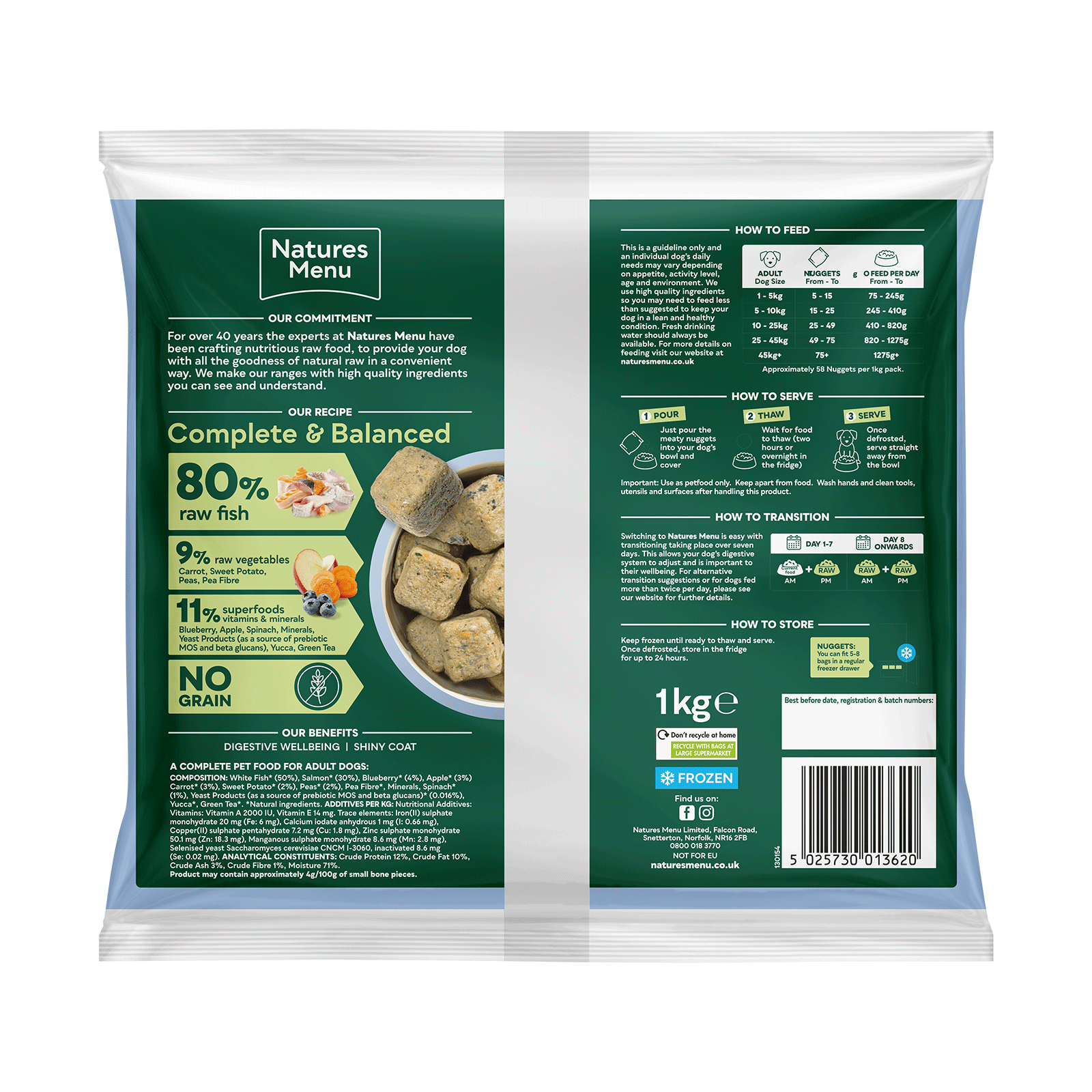 Complete & Balanced Nuggets Raw Dog Food 80/20 Fish 1kg Natures Menu - Image 2
