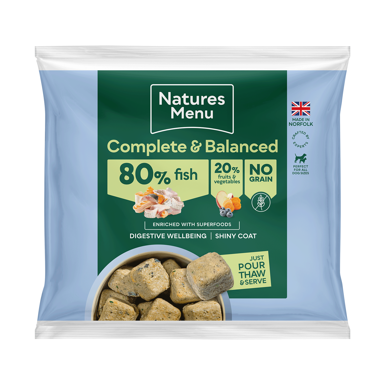 Complete & Balanced Nuggets Raw Dog Food 80/20 Fish 1kg Natures Menu