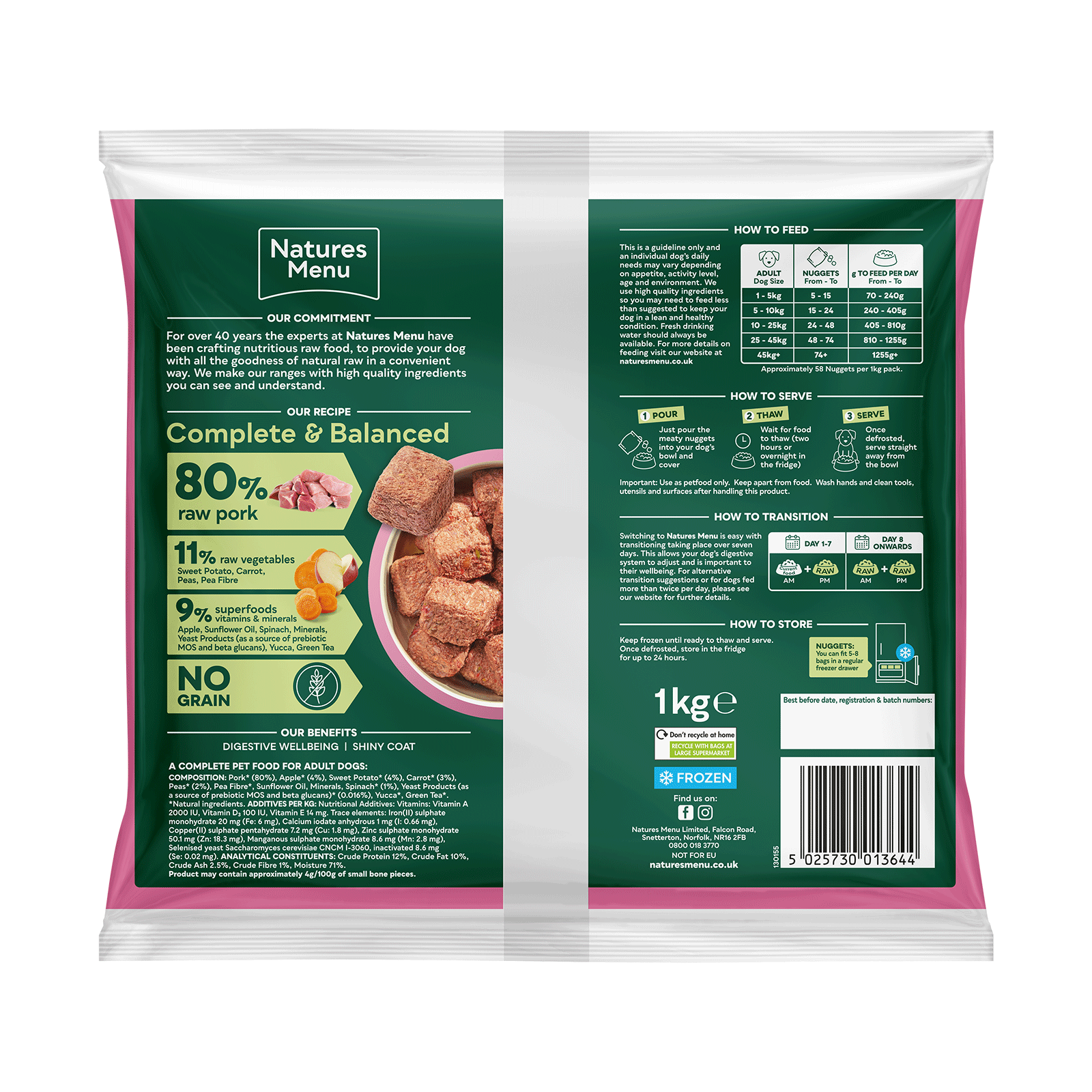Complete & Balanced Nuggets 80/20 Pork Raw Dog Food 1 kg Natures Menu - Image 2