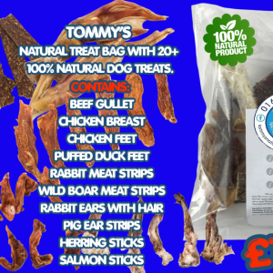 Tommy's Natural Dog Treat Bag Beef, Chicken, Duck, Rabbit, Fish, BULK 20+ Pcs