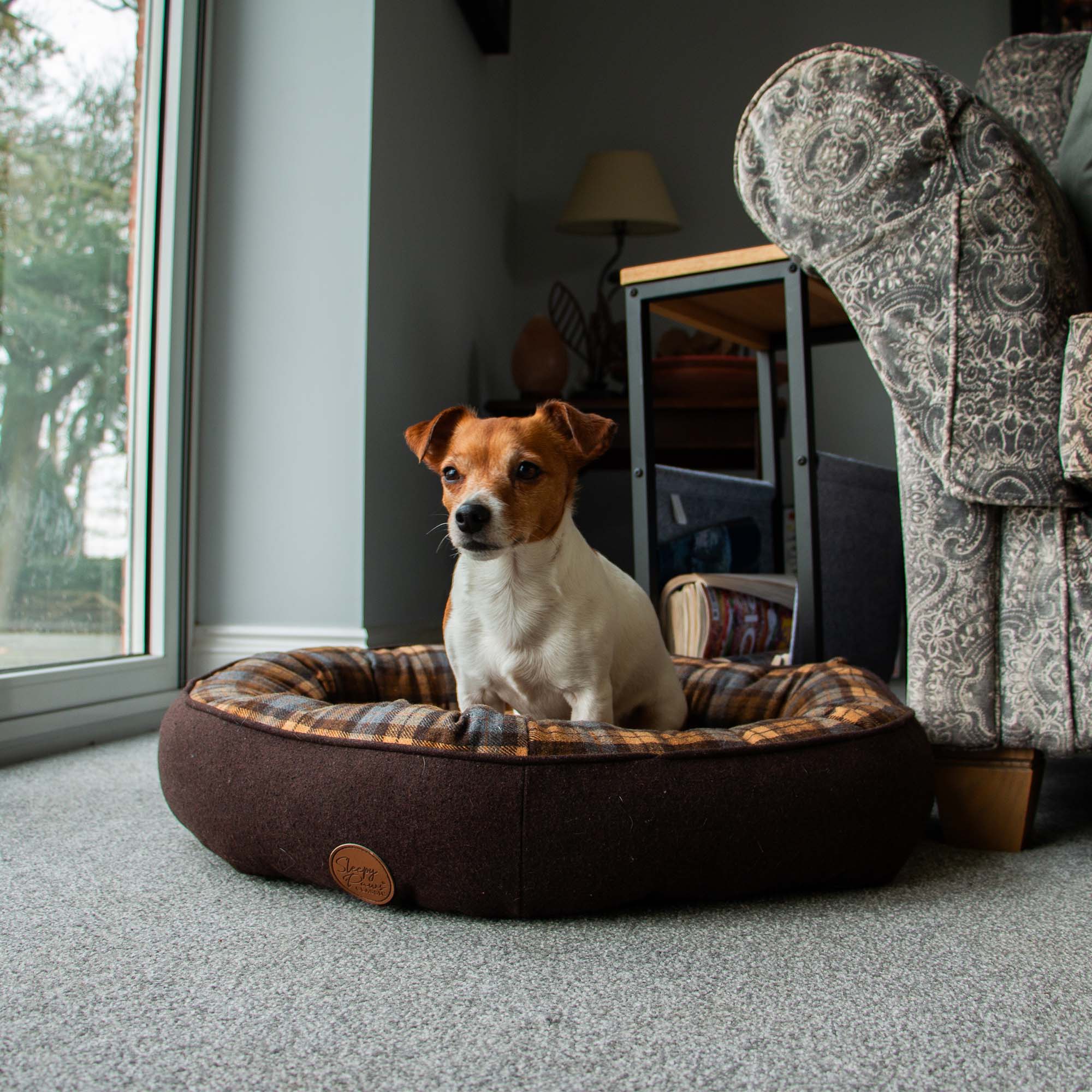 Brown And Blue Tartan Donut Dog Bed 70cm