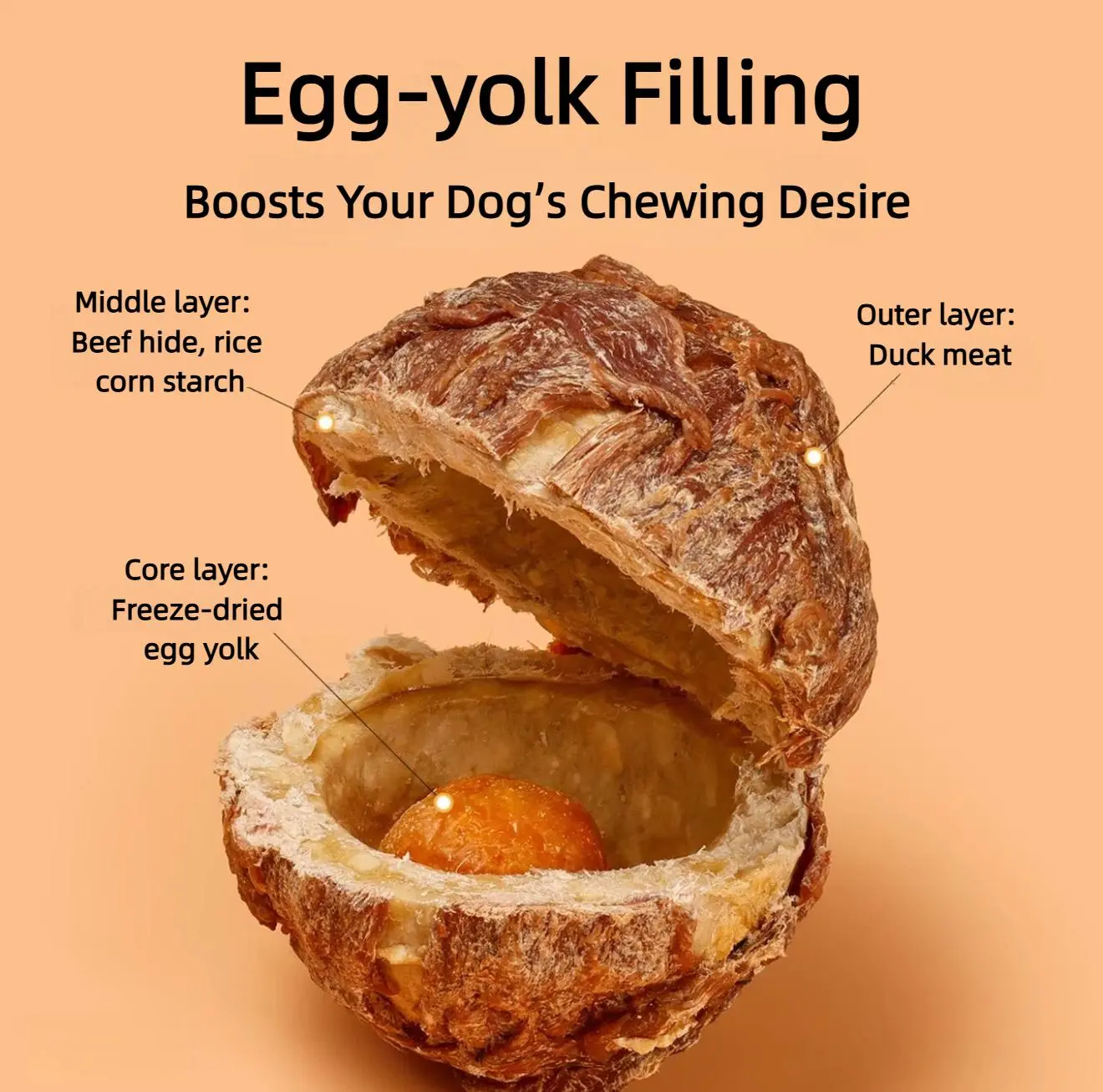 Tommy's Yak Wrapped Beef Skin Ball Dog Chew + Egg Yolk ( Freeze Dried ) Inside - Image 2
